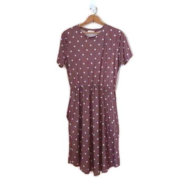 La la la Women's Size M Short Sleeve Polka Dot One Piece Popover Dress w/Pockets - Picture 10 of 10